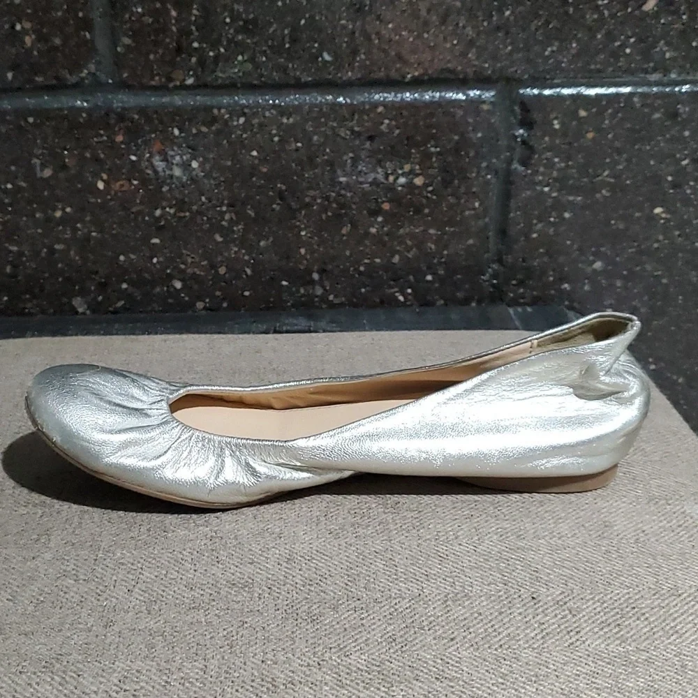 J CREW FLATS CECE BALLET METALLIC PLATINUM SILVER SHIMMER SHOES